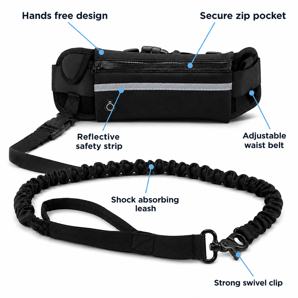 Hands Free Dog Leash with Waist Pouch