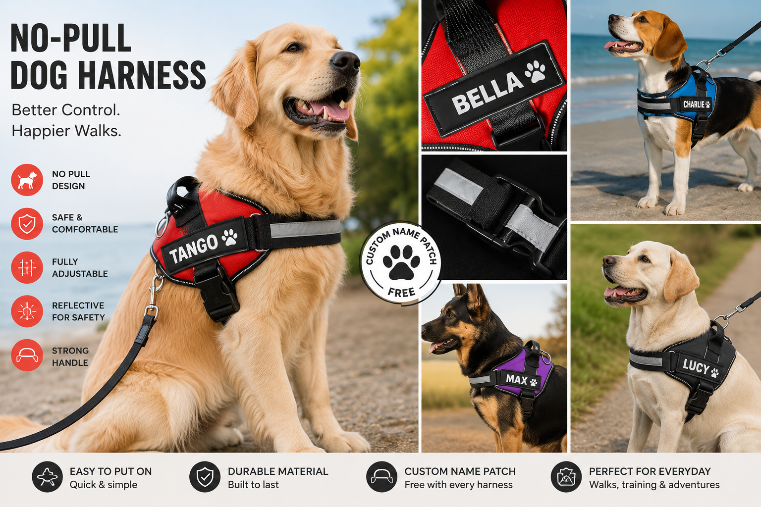 No-Pull Dog Harness - Comfortable, Secure & Easy to Fit